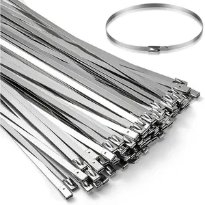 100 count 11.8Inch Metal  Zip Ties - 304 stainless steel Heavy Duty Self-locking  Wire Tie Wrap for Fence Exhaust Wrapping  Outdoor Canopy Automotive