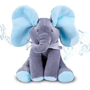 Musical Elephant Plush Toy, Interactive Stuffed Baby Animal with Moving Ears - Hide and Seek Fun - Elephant Plush Baby Toy