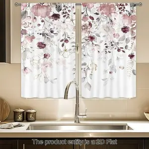 2D Flat 2pcs- Peach Red Autumn Fall Floral Kitchen Curtains Burgundy Orange Plants Flower Rod Pocket Leaf Natural Botany Botanical Herbs Bedroom Living Room Fabric panel set darkening print ruffle boho cortina doble forro space window