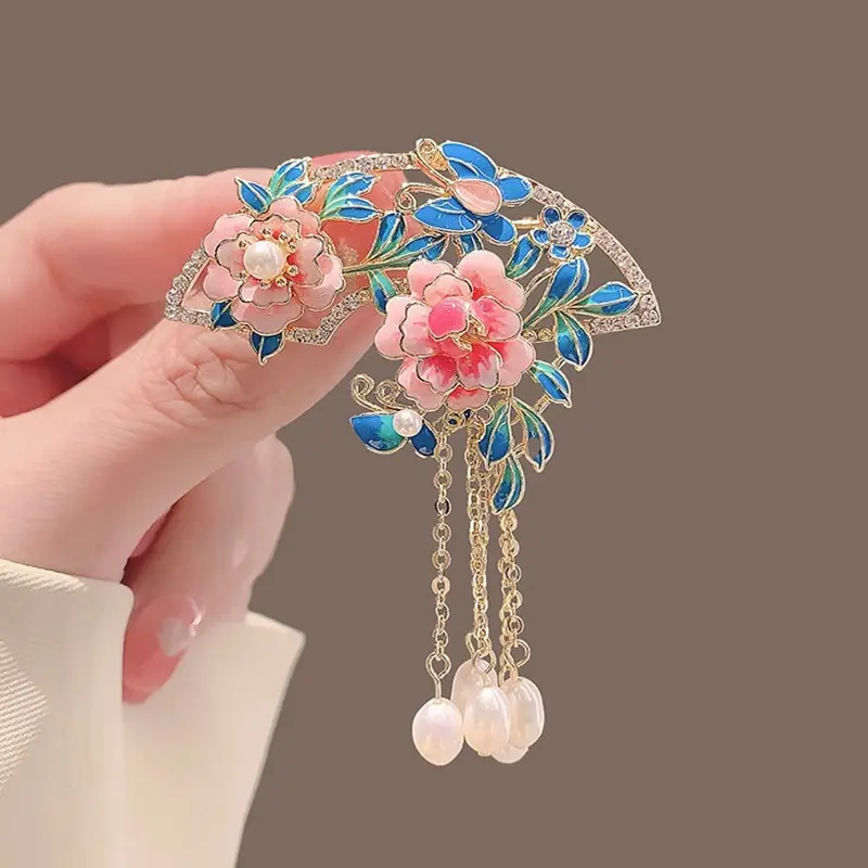 Chinese Style Alloy Zinc Cloisonne Enamel Brooch - Vintage Flower/Bamboo/Musical Instrument Lapel Pin with Anti-Rust Finish, Ethnic Flair Rich Colors Accessory for Female Hanfu & Cheongsam Wear