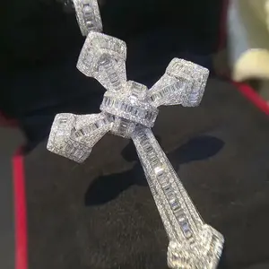 Hip Hop Full Moissanite Cross Pendant Necklace for Men Women, 925 Sterling Silver, 2.76*1.57inch Fine Jewelry, Ideal for Christmas Valentine's Day Gifts