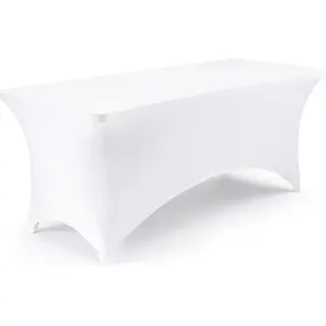 6FT White Spandex Table Cover, 180 GSM Thick Stretch Fitted Tablecloth for 6 Foot Rectangular Tables (72 x 30 Inch), Wrinkle-Free Washable Table Cover for Wedding,, Banquet & Trade Show
