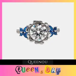 【730】QUEENSDAY "Springtime Symphony" Blue Butterflies 2 Carat Synthetic Moissanite Petal-Set Ring