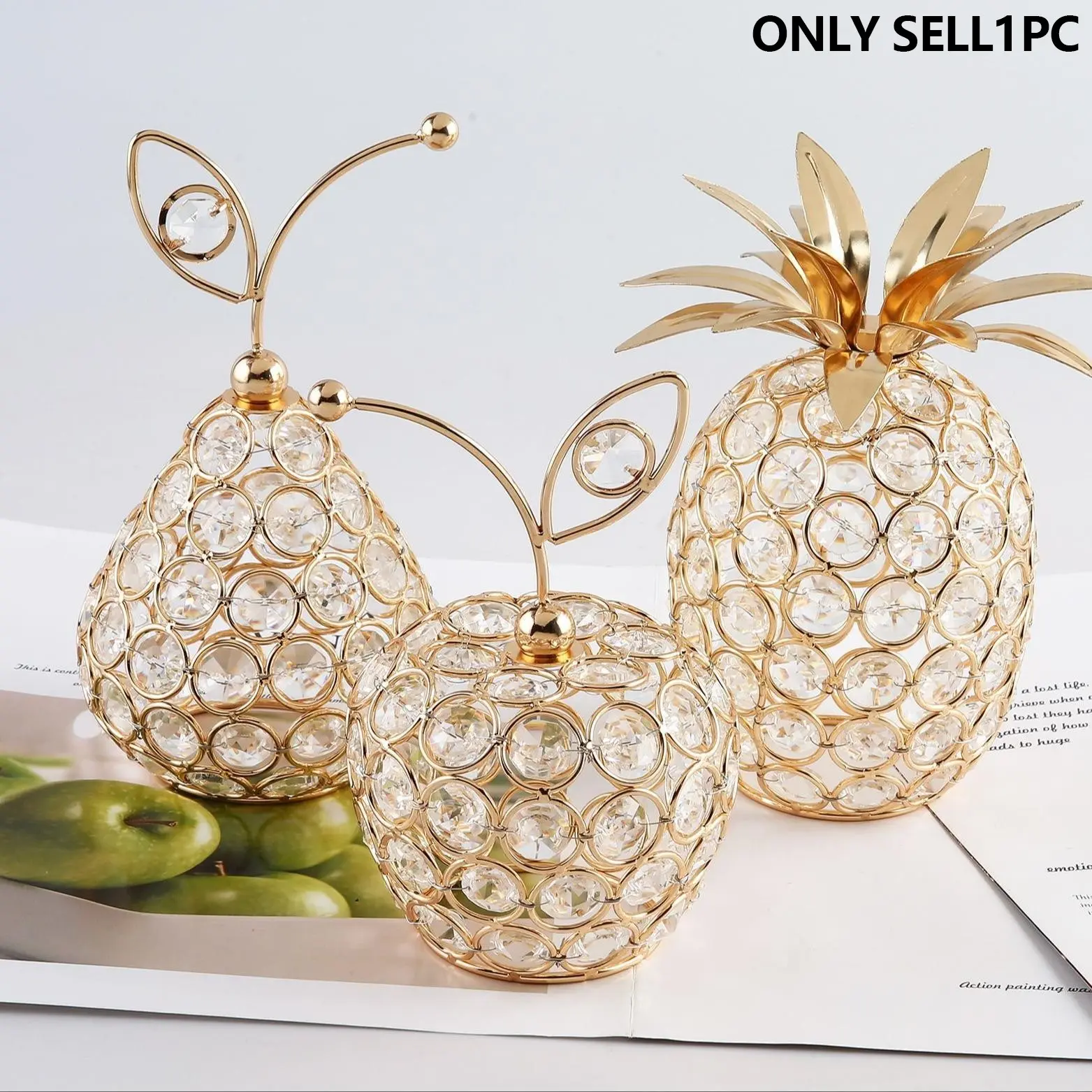 Creative Crystal Craft Fruit Ornament, Decorative Ornaments, Living Room Entryway Decor, Table Decoration, Apple, Pear, Pineapple Shapes Home Accent