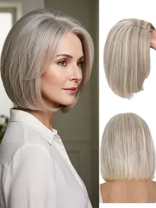 Ash Blonde Wig 12 Inches, Blonde Bob Wigs for Women, Synthetic Layered Wig, Highlights Wigs, Short Wigs for Daily Use, Synthetic Hair