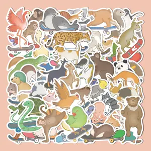 50 Cartoon Hand-Drawn Skateboard Animal Stickers - Suitable for Scrapbooks, Diaries, Laptops, Water Bottles, Cars, and Other Faith-based Designs; Gifts with Positive Messages.