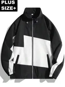Men's Large Size Sport Jacket, Durable Comfortable Soft Fashion Patchwork Outerwear, Casual Stand Collar Cardigan, Outdoor, Shopping, Dating, Sports, Work, Daily Wear