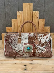 Cowhide & Tooled Leather Duffle Bag Crossbody! Cowhide & Tooled Leather Duffle Bag Crossbody!