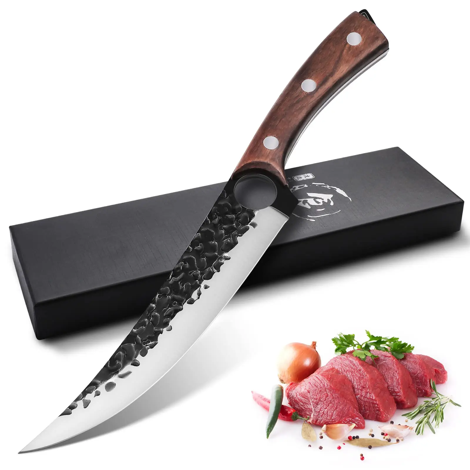 Purple Dragon Hand Forged Kitchen Knives Meat and Vegetable for Chef 7.0 Inch Full Tang Design High Carbon Steel for Home ,BlackFriday Gift.