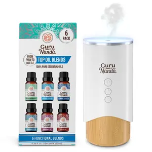 GuruNanda Calm Aura Aromatherapy Diffuser with 6 Pack Essential Oil Blends Set
