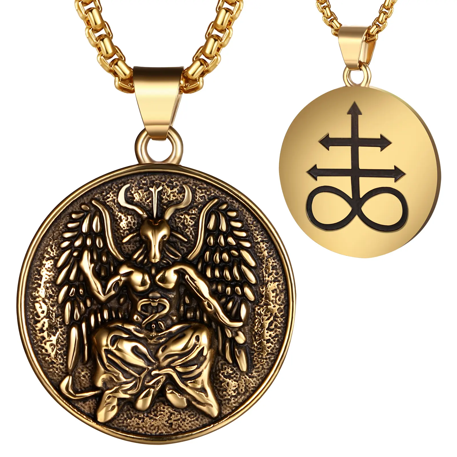 OIDEA Unisex Edgy Stainless Steel Leviathan Brimstone Cross Necklace - Double-Sided Alchemical Symbol Satan Goat Pendant, Blackmetal Necklaces, Adult Costume Jewelry Gift, Edgy Necklaces summerwins