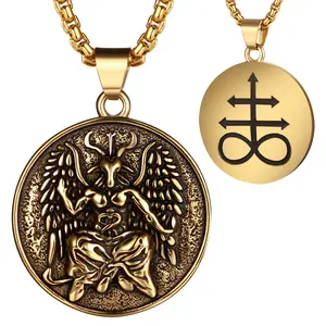 OIDEA Leviathan Satanic Brimstone Cross Necklace: Double Sided Alchemical Symbol Satan Goat Necklace Stainless Steel Satan Church Jewelry Gifts for Men Women