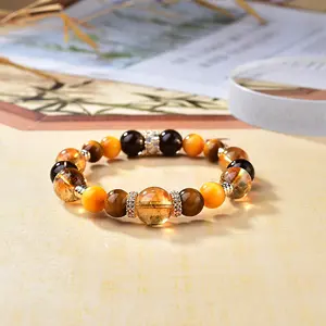 High-quality natural yellow tiger eye, citrine and smoky quartz DIY bracelets, stylish and versatile.