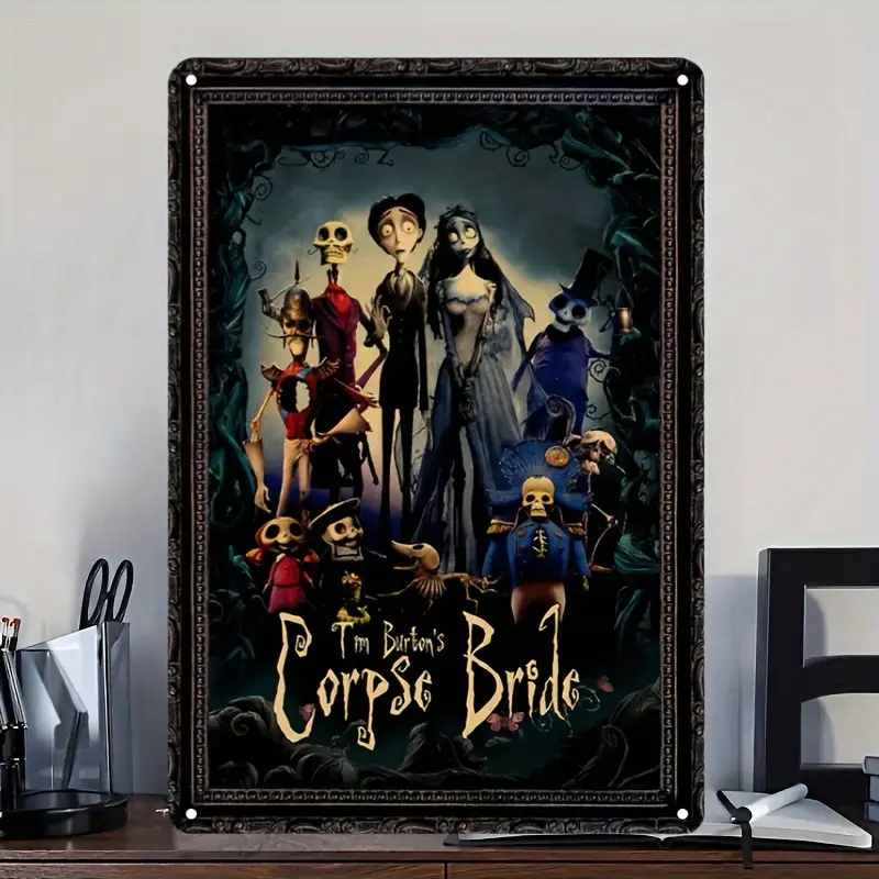 Tim Burton's Corpse Bride Character Scene Vintage Metal Print Wall Decor Plaque - 8x12 in, Pre-Drilled Holes, Waterproof, Weather Resistant, Decoration for Indoor-Outdoor Home Spaces for Movie Fans