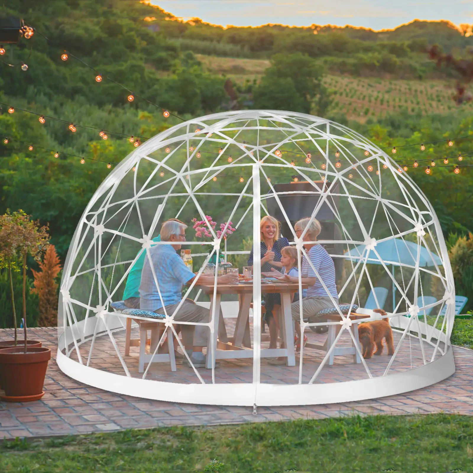 12FT Geodesic Garden Dome Tent with PVC Transparent Cover Weatherproof Outdoor Igloo Gazebo for Backyard Patio Greenhouse Events Pop-Up Canopy Screen House 360-Degree View