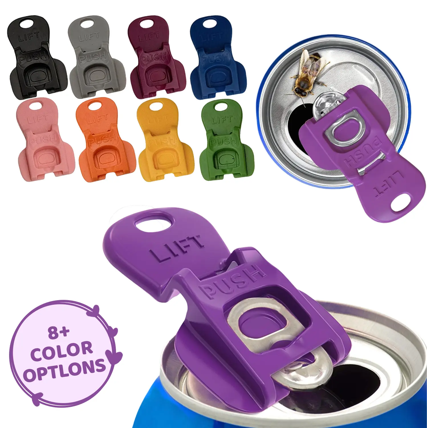 8Pack Easy Can Opener.Complete Cover Easy Tab Opener New and Improved 8PK Beverage Barricade 3.0 .Colorful Drink Can Protector Cap for Soda, Beer, Co