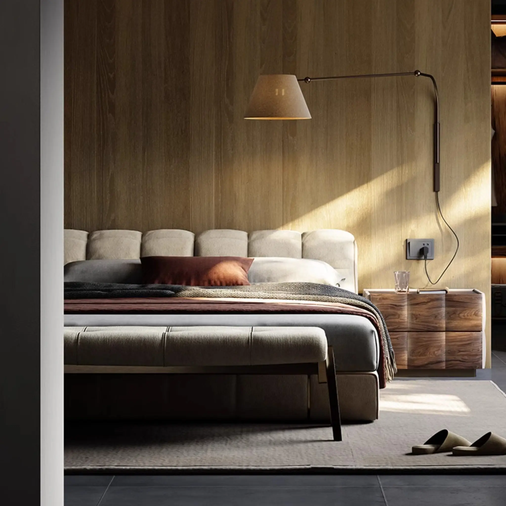 Luxury Chenille Upholstered Bed Frame with Headboard
