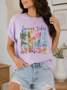 Comfort Colors Women's Casual Cotton T-Shirt - Brushstroke Flamingo Design, Soft Breathable Fabric, Relaxed Fitted Short-Sleeve, Coastal Streetwear, Summer Beach Vacation Top, Ocean Lover Gift