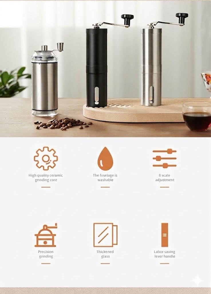 Hand-crank coffee grinder, portable manual grinder for home use, dedicated coffee powder grinding device for pour-over coffee