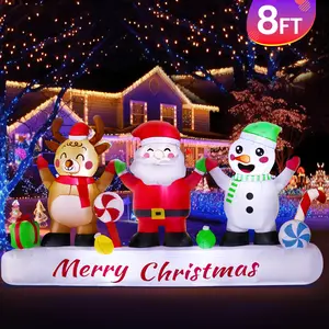 8FT Long Christmas Inflatable Outdoor Decoration, Santa Claus Reindeer Snowman Blow up with Build-in Led Light Party Lawn Holiday Winter Outside Decor