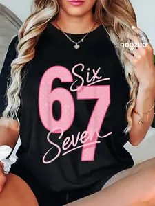 100% Cotton Cute Pink 67 Six Seven Funny Meme Women Girls T-Shirt