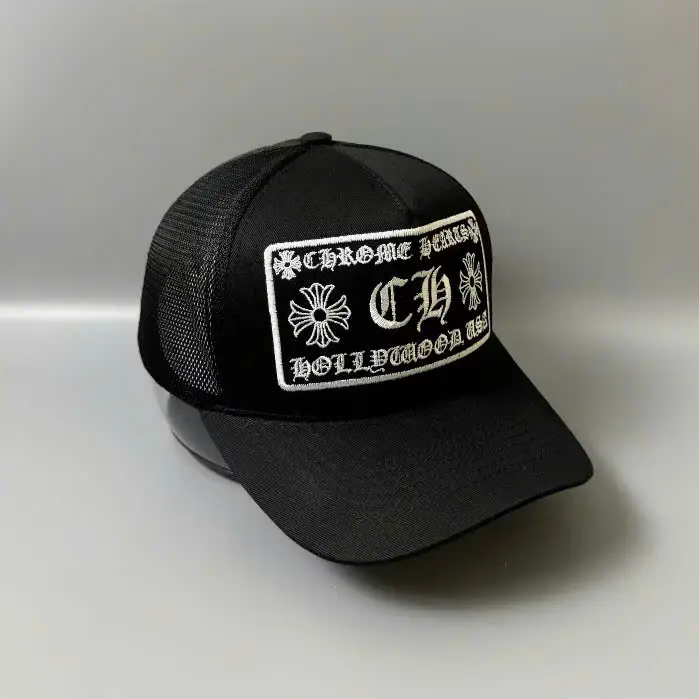 Chrome Hearts Trucker Hat Black White Mesh Snapback Embroidered Cross Logo Adjustable Baseball Cap for Men Women Streetwear