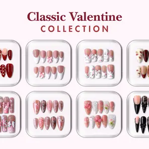 NailPhoria CLASSIC VALENTINE Collection - Valentine Handmade Press-On Nails | Reusable, Salon-Quality, Long-Lasting, Glossy Design