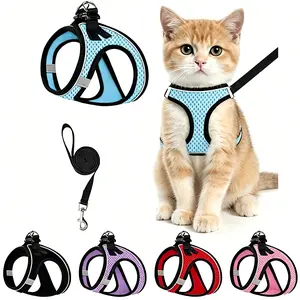 Cat Harness and Leash Set, Escape Proof Breathable Mesh Vest for Kittens, Adjustable Soft Pet Harness with Reflective Strip, for Walking Outdoor