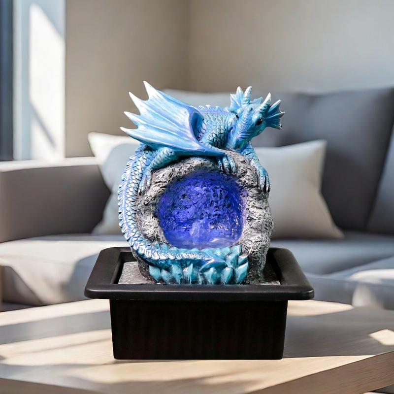 Dragon Statue On Sparkling Faux Crystal Cave Light Up Color Changing LED Collectible Dragon Figurine Home Decor (Blue) Living Room Decoration Colorful Decorative Fountain Ornaments