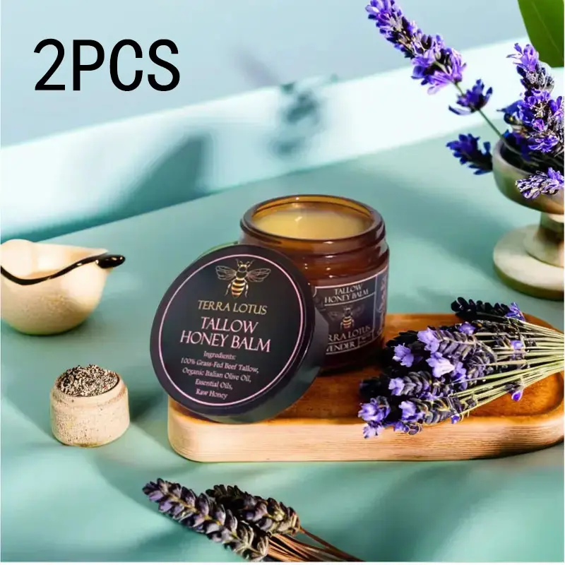 2PCS Lavender Organic Grass-Fed Beef Tallow Balm with Raw Honey - Handmade All-Natural Moisturizer for Soft, Smooth, Radiant Skin