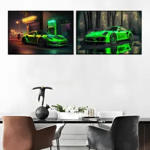 2pcs/set Frameless Racing Car Poster, Landscape Map Natural Canvas Print Wall Art Decor, Home Room Decoration