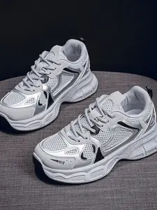 Women's Breathable Mesh Running Shoes, Spring Fashion Patchwork Workout Sneakers, Korean Style Thick Sole Casual Sports Footwear
