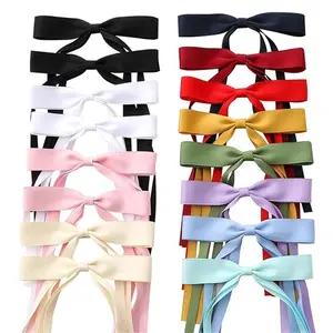 16PCS Hair Bows for Women with Long Tail – Satin Ribbon Hair Bow Clips, Alligator Clip Hair Barrettes, Cute Colourful Hair Accessories for Girls & Women, Ponytail Bows for Thick, Long Hair, Wedding, Party, Daily Wear, trendy bows, clips for girls