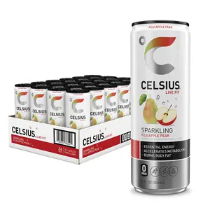CELSIUS Sparkling Fuji Apple Pear, Functional Essential Energy Drink, 12 Fl Oz (Pack of 24)