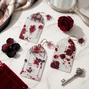 Gothic Photocard Holder Blood Rose Clear PVC Card Sleeve Y2K Dark Idol Photo Case Keychain Bag Charm Kpop Protector