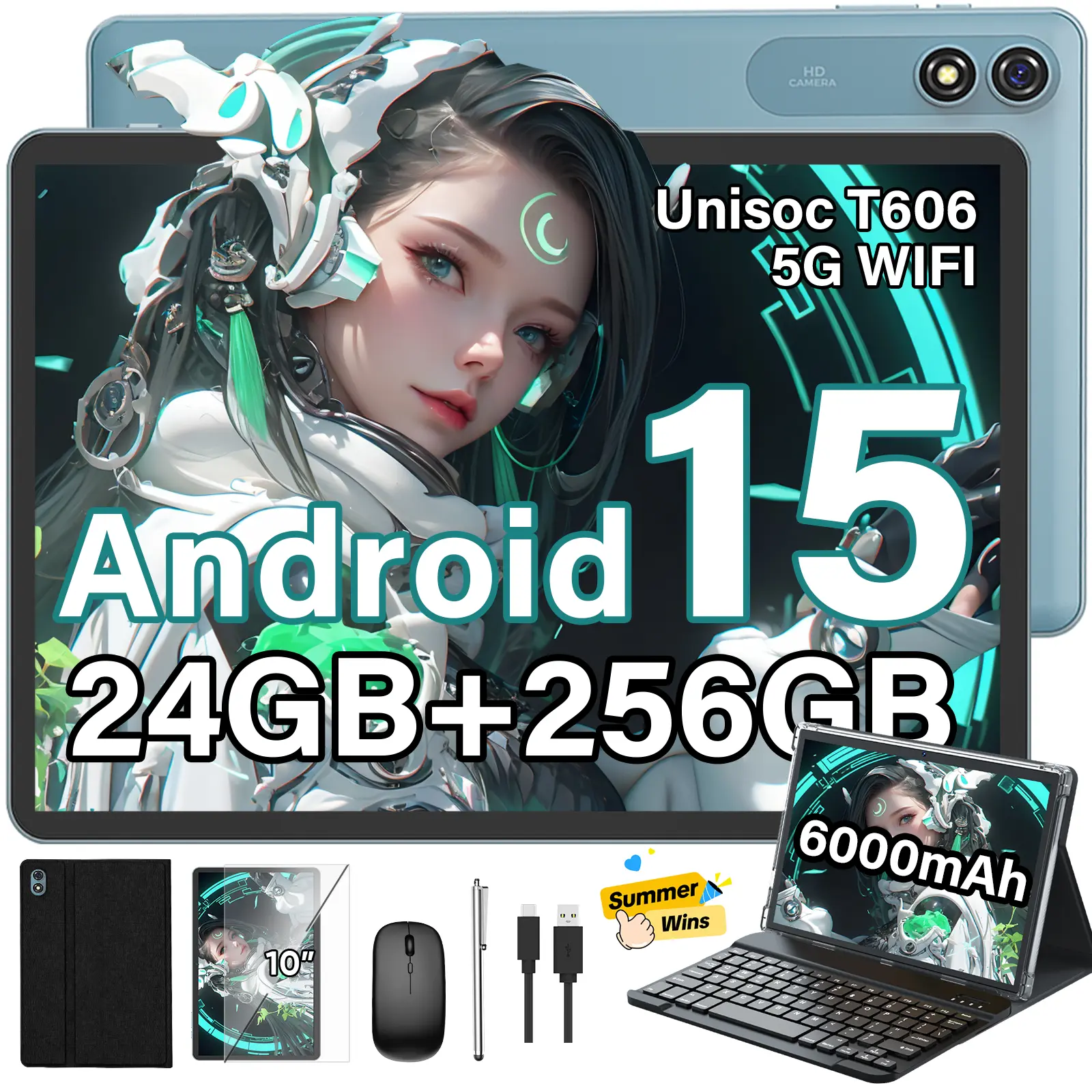 SummerWins】2026 PYNAREL 10.1 inch Android 15 Tablet, 2.4G/5G WiFi