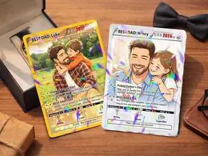 Personalized Pokemon Card From Photo Custom Father's Day Hologram Card, Couple Keepsake Unique Father's Day Birthday Anniversary Gift for Him