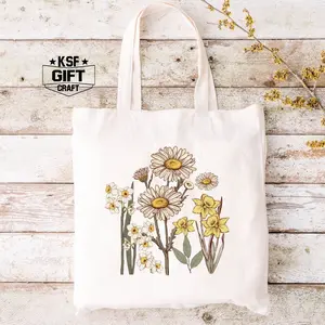 Floral Bridesmaid Tote Bag: Personalized Flower Name, Wedding Favor Totes #106