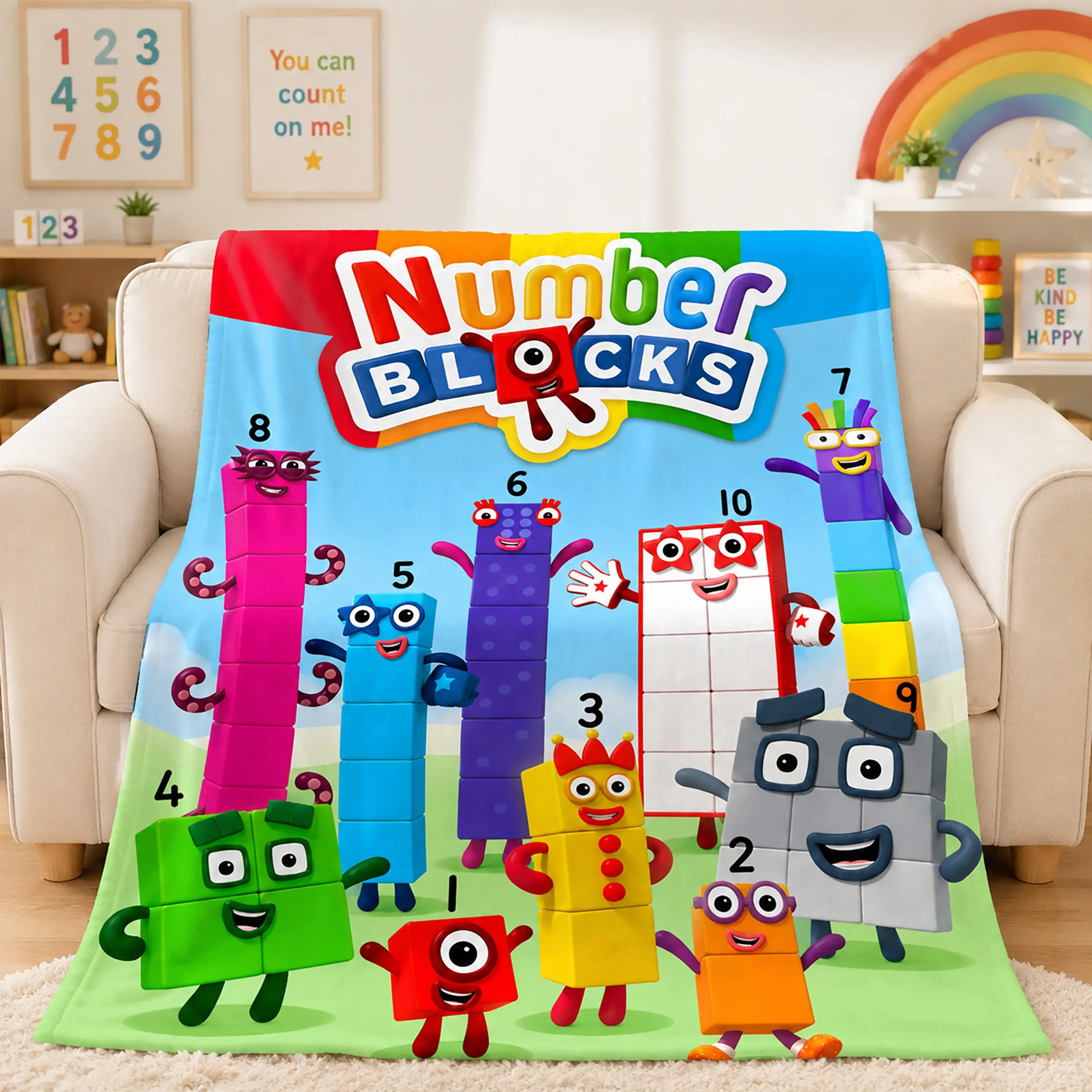 Numberblocks Throw Blanket Ultra Soft Flannel Fleece Lightweight Warm Cozy Cartoon Number Learning Blanket For Bedroom Living Room Sofa Couch Nursery Travel Camping Kids Boys Girls Toddlers Birthday Christmas Back To School Gift