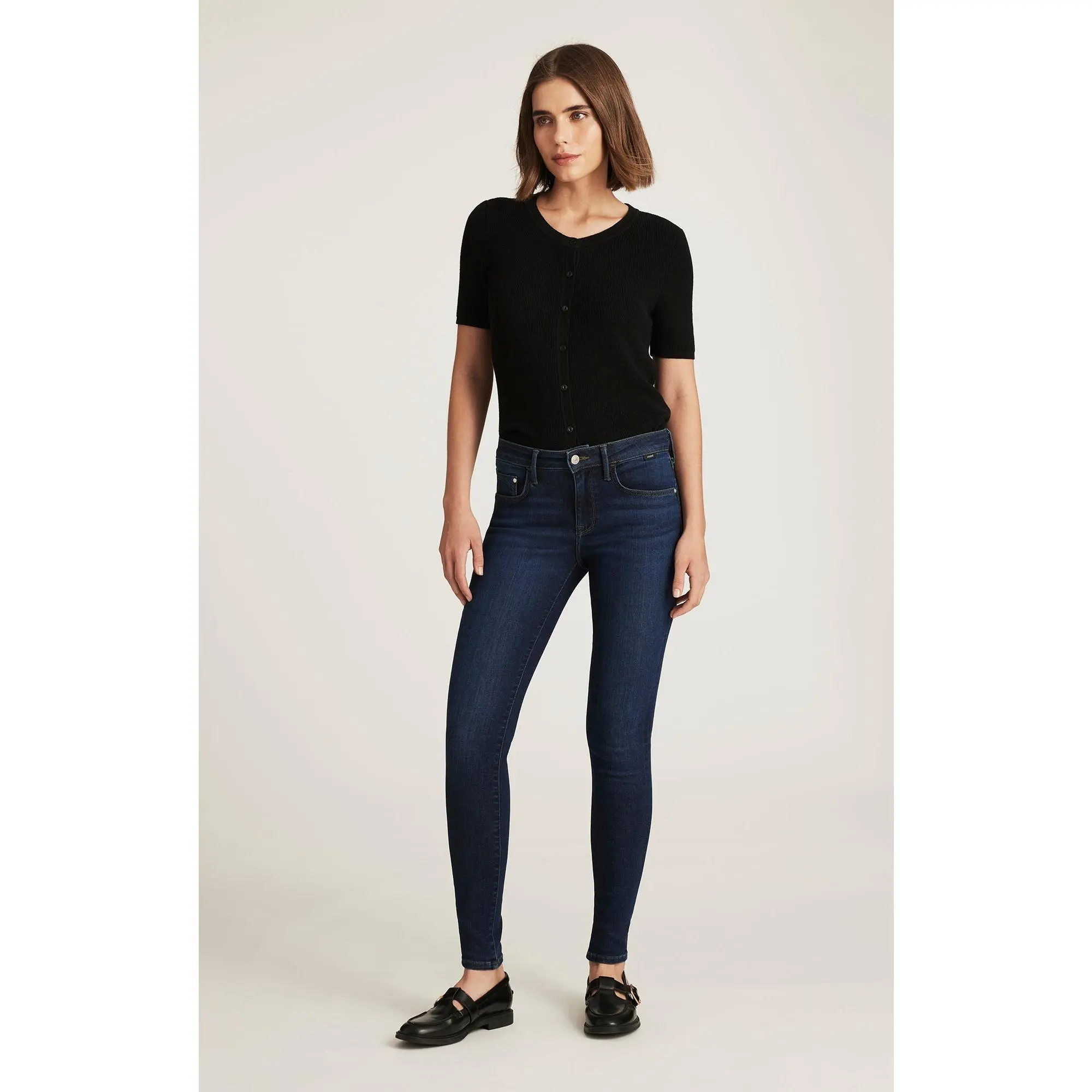 Women's Adriana Mid Waist Fitted Denim Jeans - Dark Washed Supersoft Cotton Fabric, Comfortable Stretch, Body Hugging Slim Leg Bottom Pants, Fitted Jeans