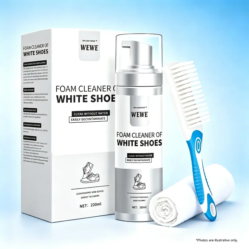 【Sneaker Care Kit】No-Rinse Foam Shoe Cleaner (7.44 fl oz/220 mL) - Easy-to-Carry Kit with Brush & Towel, Hypoallergenic Gentle Formula, Fade Stain Resistant, Designed for Running Shoes, Suitable for Home & On-the-Go Use
