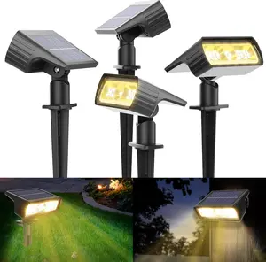 Solar Lights for Outdoor Garden, 3000K Warm White Solar Spotlight, Pack of 4, IP65 Waterproof Garden Lights, 2 Brightness Modes, Solar Lights for Outdoor Garden, Yard, Walkway