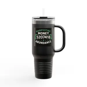 40oz Insulated Travel Mug with Grabovoi Money Attraction Code Manifestation Technique, Law of Attraction Gift, Abundance Affirmation mug