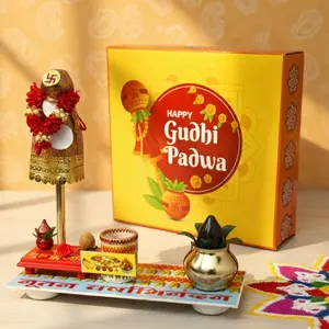 Celebratory Gudi Padwa Set | Decorative Kalash, Elegant Pooja Cloth & Mango Leaf Garland | Sacred Home & Pooja Decor, Wood, Gift