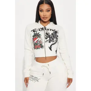 Ed Hardy Dragon Heart Zip Front Hoodie - Ivory Z