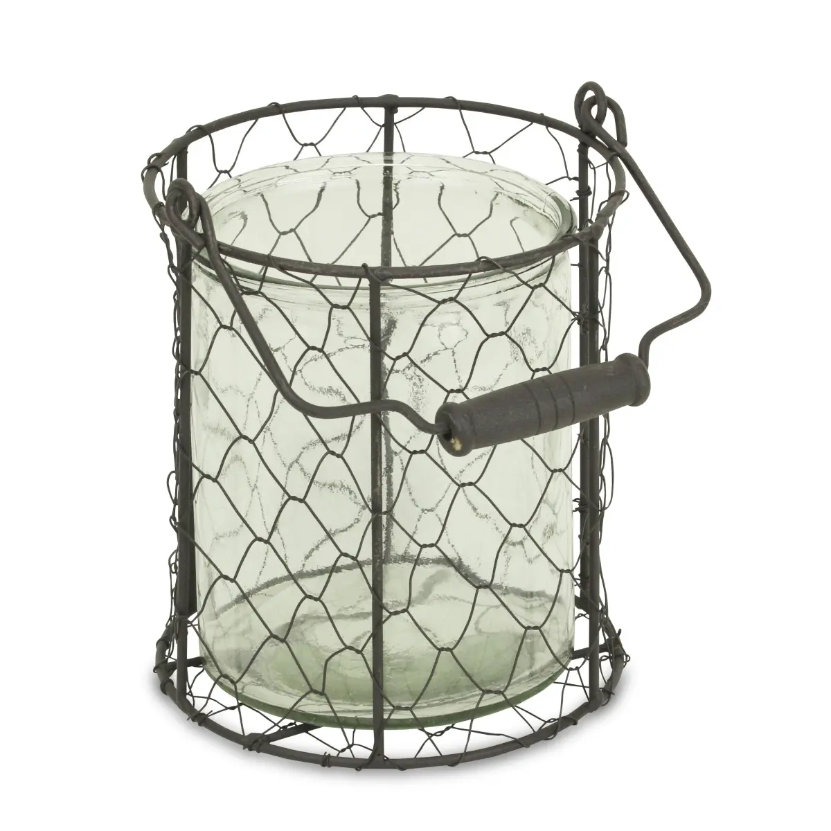 6 in. Brown & Clear Wire Basket & Glass Jar