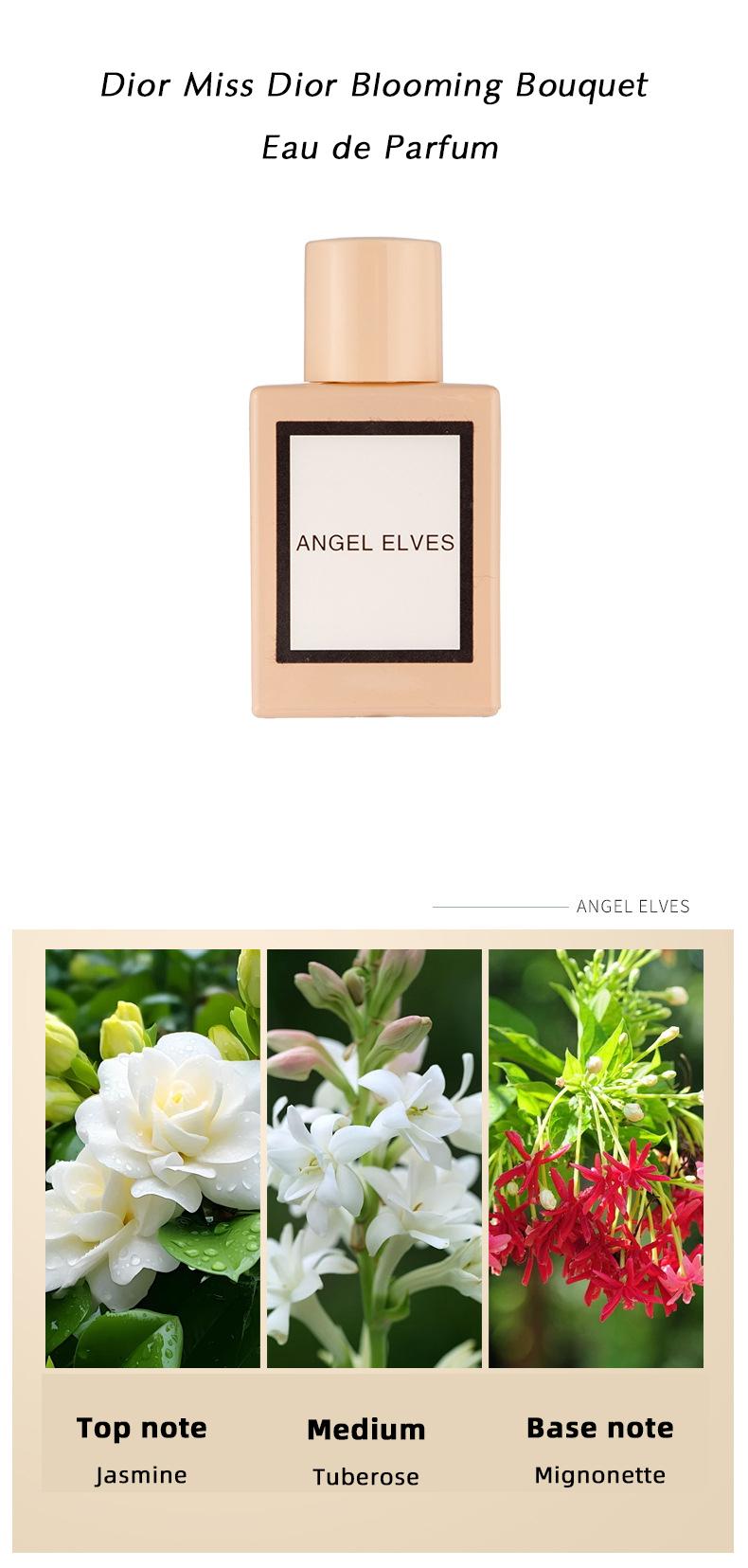 Women’s perfume, a natural spray with a sweet scent—rich yet refined, featuring notes of lily of the valley, gardenia, orange blossom, and sandalwood; long-lasting fragrance