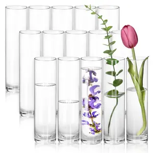 WHONLINE 15 Pcs Clear Glass Cylinder Vases, 7.5 Inch Tall, Glass Flower Vase Centerpieces, Glass Flower Vase, Hurricane Floating Candle Holder Vase for Table Shelf, Party, Wedding, Home Decor, Collectible Buildings & Accessories