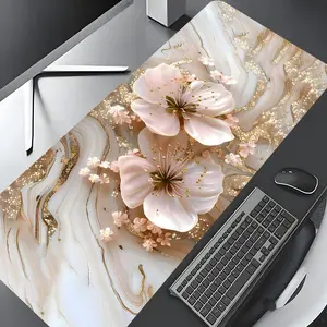 Marble & Flower Pattern Mouse Pad, 1 Count Large Gaming Mouse Pad, Aesthetic Desktop Decoration Protective Pad, Non-slip Rubber Pad for Laptop, Desktop Computer Games, Desktop Accessory