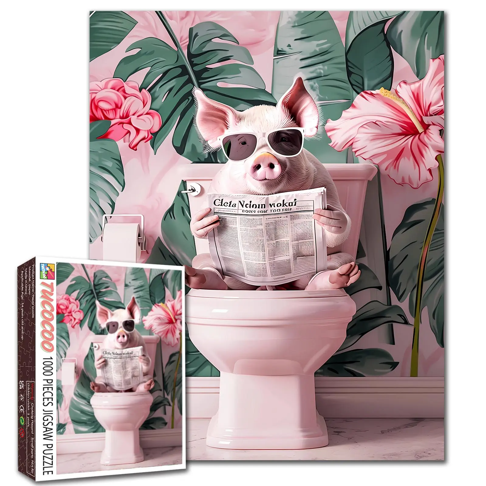 Tucocoo Funny Animals Toilet Humor 1000 Pieces Jigsaw Puzzle for Adult Family Game Stress Relief Brain Challenge Unique Wall Art Gift 27.5x20inch(70x50cm)